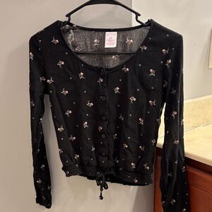 No Boundaries Black Floral Button-Up Kids Blouse